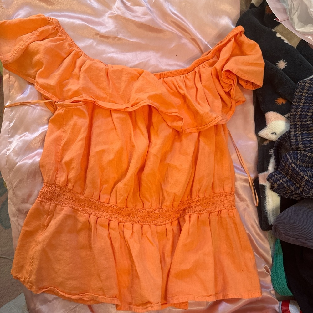 Old Navy Orange Ruffled Smocked Blouse
